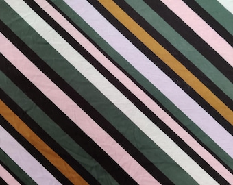 Stripe Jersey Fabric | Lightweight Spun Polyester Spandex – Diagonal | 2-Way Stretch Thin Knit for Dresses, Tops, Loungewear, Crafting