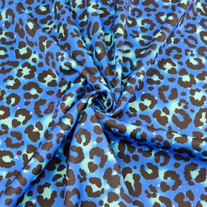 Leopard Jersey Fabric - Scuba 2 way stretch dress fabric - Blue Animal Spot Print Tie dye - 147cm width - 240gsm | Dress, Skirts, Leggings