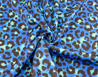 Leopard Jersey Fabric - Scuba 2 way stretch dress fabric - Blue Animal Spot Print Tie dye - 147cm width - 240gsm | Dress, Skirts, Leggings