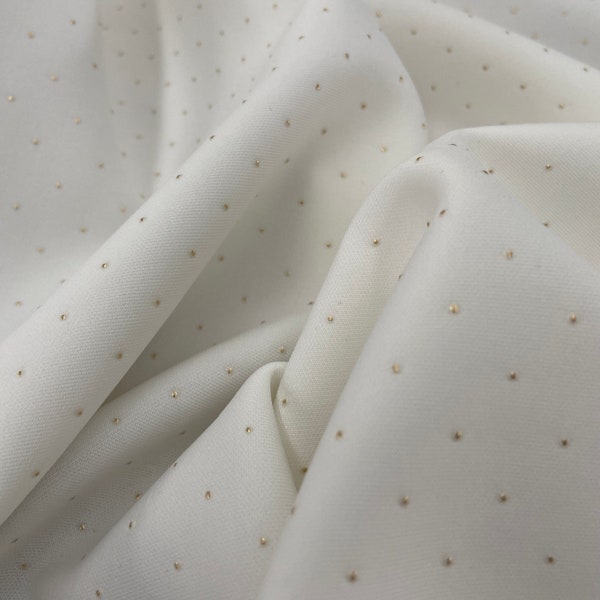 FS590_1 Ivory Scuba Gold Diamond Gel on High Quality Dress Making Jersey Stretchy Scuba Fabric - (Sold Per Metre)