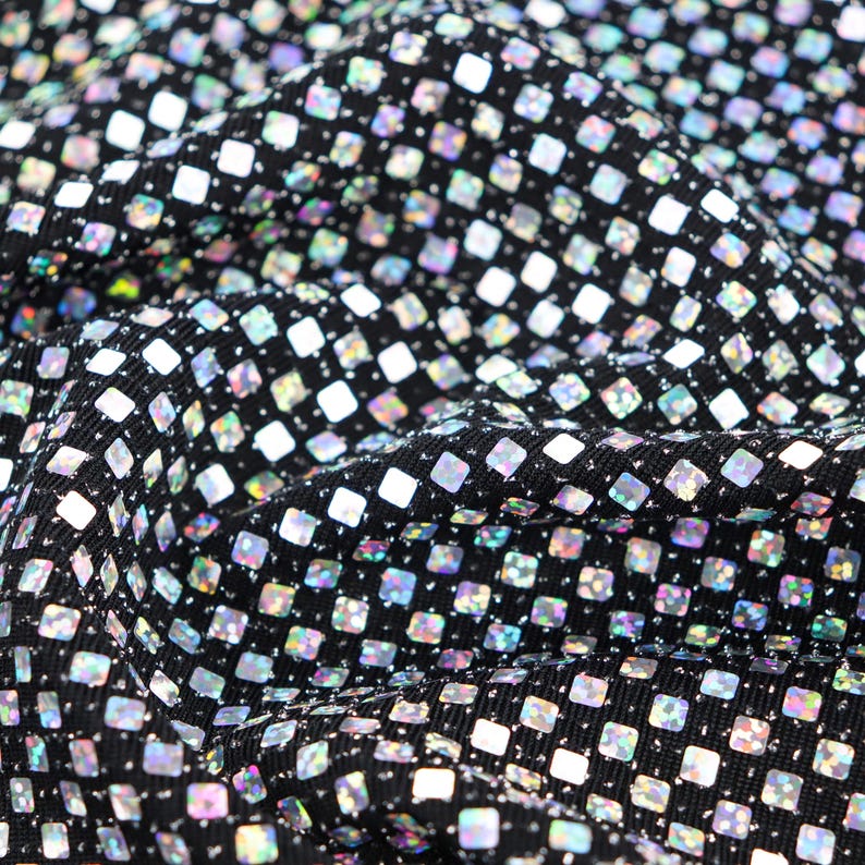 Silver Holographic Square Sequin Stretch Lurex Fabric, Mirror Ball Fabric, Disco Fabric, Dance Costume Fabric, Festival Fabric image 17