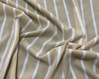 Stripe Bubble Crepe Fabric | Lightweight Textured Polyester Dress Material Candy Stripe Per Metre Beige