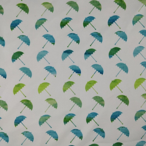 FS268 Green Watercolour Umbrellas on High Quality Jersey Scuba Fabric