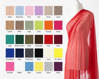 Plain Power Mesh Fabric, 4 Way Stretch Sheer Mesh, Net Fabric for Lingerie, Bra Making, Dancewear, Costume, Lining, Beachwear in 30+ Colours