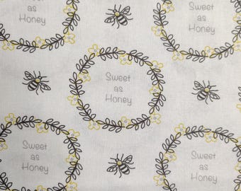 Bee Happy Cotton Fabric | 145gsm 110cm Wide Lightweight Sewing Material