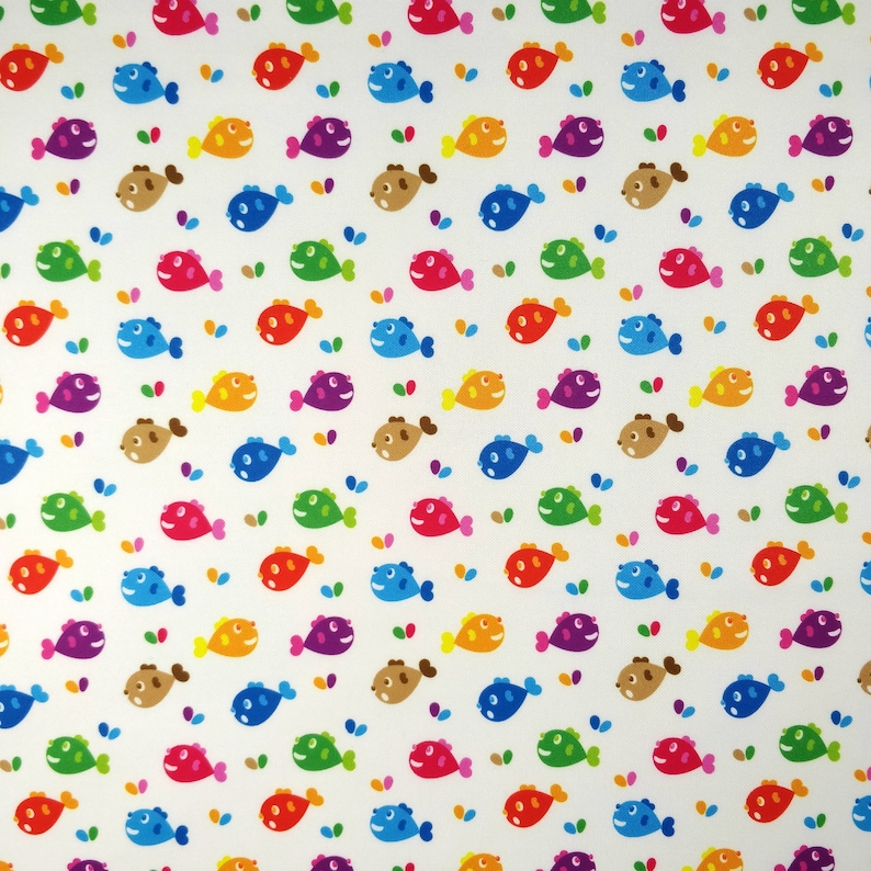 FS251 Multicolour Fish Conversational Print on High Quality Jersey Stretchy Scuba Fabric Sold Per Metre