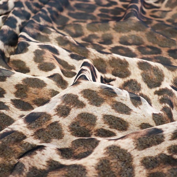 Leopard Print Power Mesh Fabric, Sheer Stretch Animal Print Fabric, Lightweight Dress & Lingerie Fabric, Breathable Mesh Fabric by the Metre
