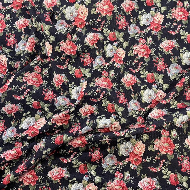 FS969 Navy Floral Flower Print on High Quality Dress Making Jers FS969 Navy Floral Flower Print on High Quality Dress Making Jers