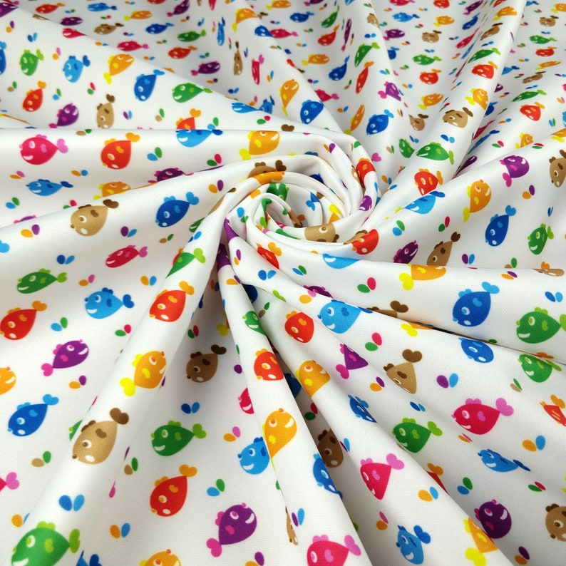 FS251 Multicolour Fish Conversational Print on High Quality Jersey Stretchy Scuba Fabric Sold Per Metre