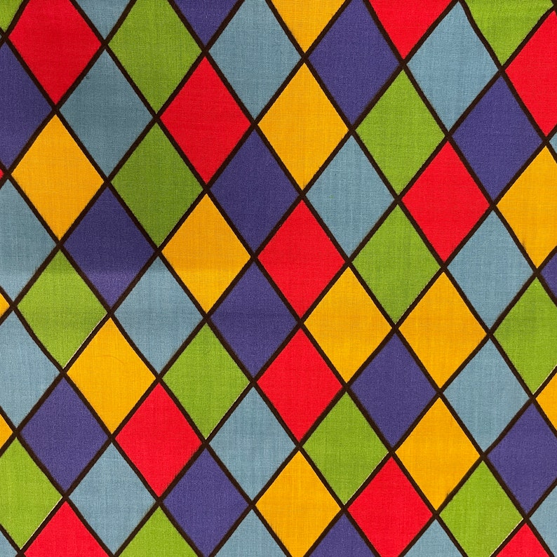 FS687_2 Multi Colour Royal Harlequin Print Poly Cotton Fabric Etsy