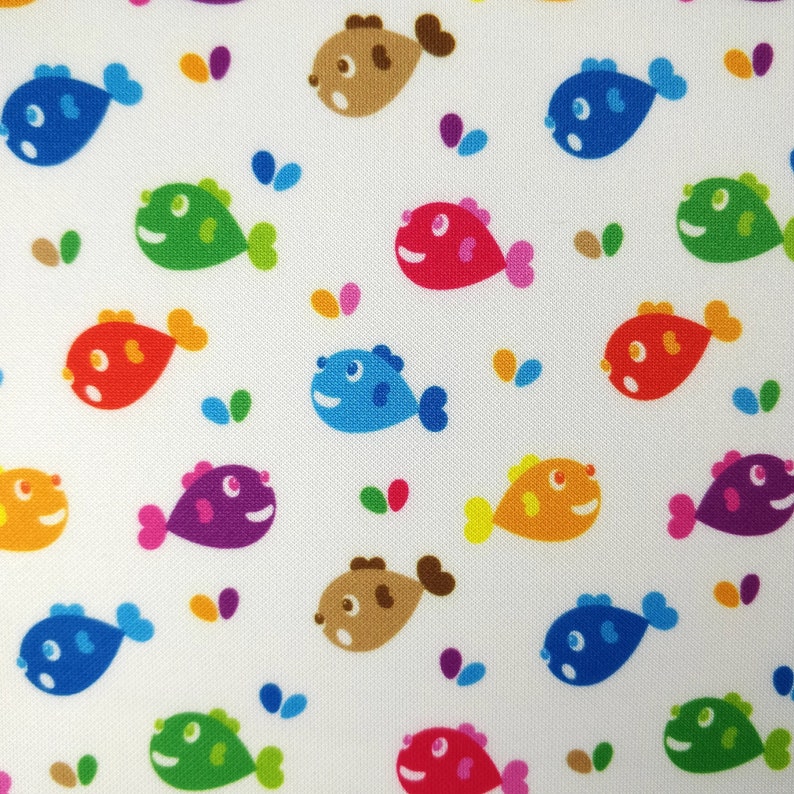 FS251 Multicolour Fish Conversational Print on High Quality Jersey Stretchy Scuba Fabric Sold Per Metre