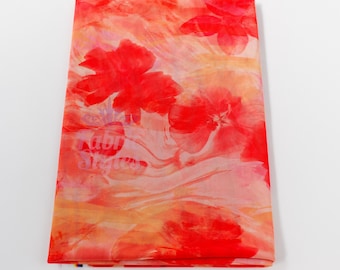 Tela de malla elástica con estampado floral naranja, ligera, de 90 g/m², 4 direcciones, 160 cm de ancho