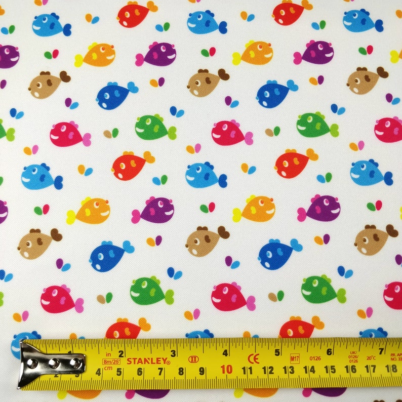 FS251 Multicolour Fish Conversational Print on High Quality Jersey Stretchy Scuba Fabric Sold Per Metre