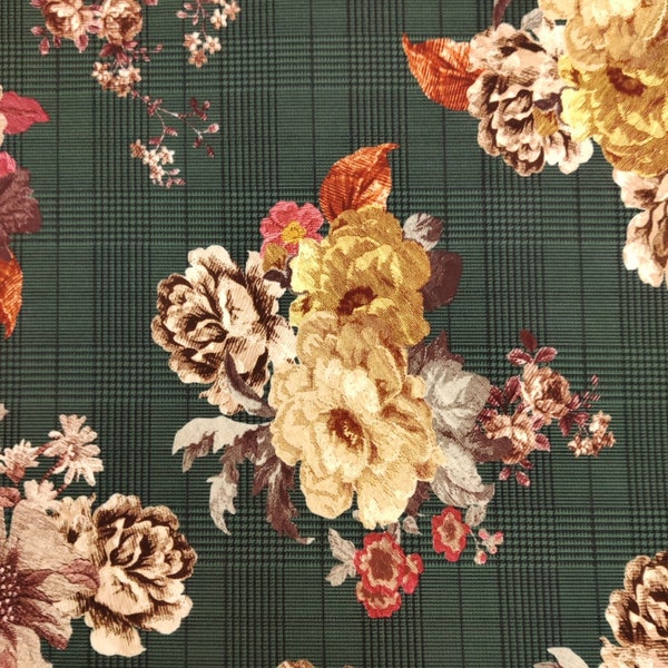 FS850 Tartan Floral Print on High Quality Dress Making Jersey Stretchy Scuba Fabric - (Sold Per Metre)