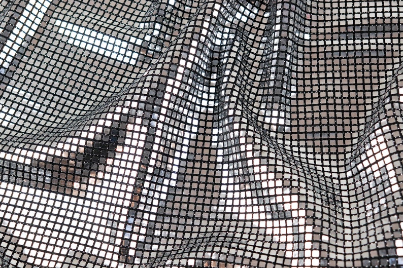 Silver Holographic Square Sequin Stretch Lurex Fabric, Mirror Ball Fabric, Disco Fabric, Dance Costume Fabric, Festival Fabric image 9