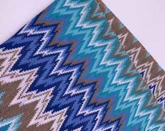 Blue Chevron Fabric | 2-way stretch | Thin Fashion Jersey Material | Sold Per Metre | FS1234