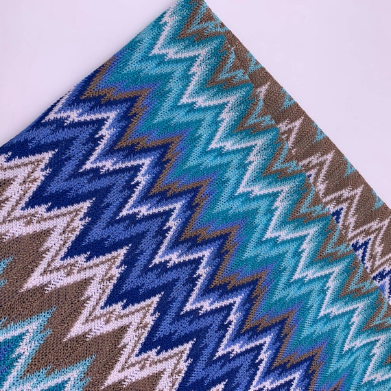 Blue Chevron Fabric | 2-way stretch | Thin Fashion Jersey Material | Sold Per Metre | FS1234