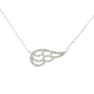 Collar de diamantes con alas de ángel en oro blanco de 10 quilates: delicado colgante de diamantes naturales, joyería minimalista, regalo de ángel de la guarda para ella.