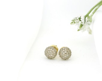 14K Yellow Gold Pave Diamond Dome Stud Earrings | .31ctw Natural White Diamond | Round Cluster Studs | Dainty Diamond Earrings