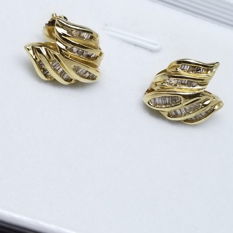 Diamond Earrings Shield Earrings 14k Yellow Gold Earrings made of 14k YEllow Gold with .50CT Baguette Cut Diamond