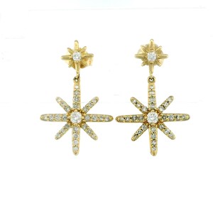 10kt Yellow Gold Star Diamond Earrings, Dangling Earrings with 0.50ct Diamonds, Push Back Lock
