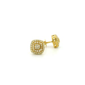 14k Yellow Gold Square Diamond Stud Earrings, Cluster of Round Natural Diamonds, Dainty Real Gold Earrings, Fine Jewelry Gift for Her