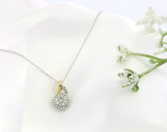 Two-Tone Round Halo Diamond Cluster Pendant Necklace | White & Yellow Gold Diamond Necklace | 14K Gold Illusion Set Pendant | Bridal Jewelry