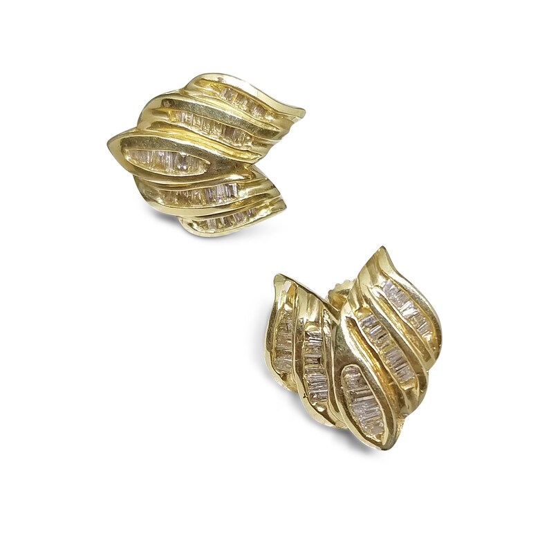 Diamond Earrings Shield Earrings 14k Yellow Gold Earrings made of 14k YEllow Gold with .50CT Baguette Cut Diamond
