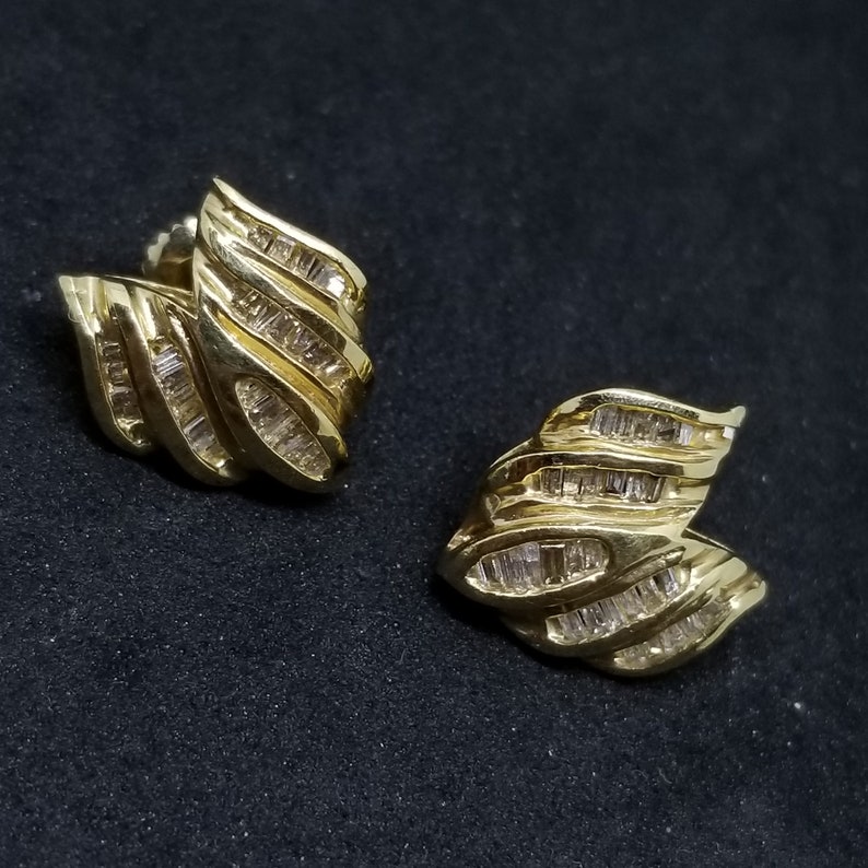 Diamond Earrings Shield Earrings 14k Yellow Gold Earrings made of 14k YEllow Gold with .50CT Baguette Cut Diamond