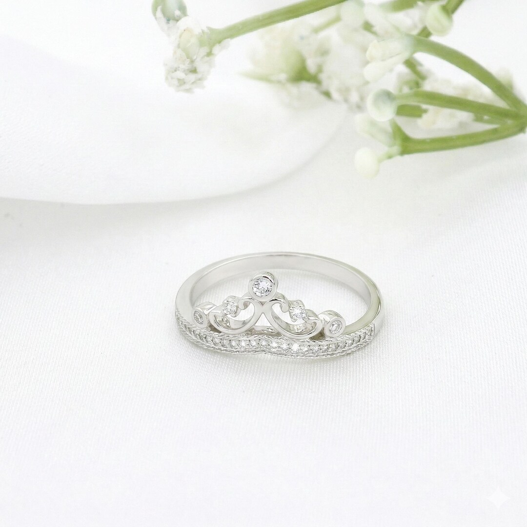 Diamond Tiara Crown Ring | 14K White Gold Princess Crown Ring | Diamond ...