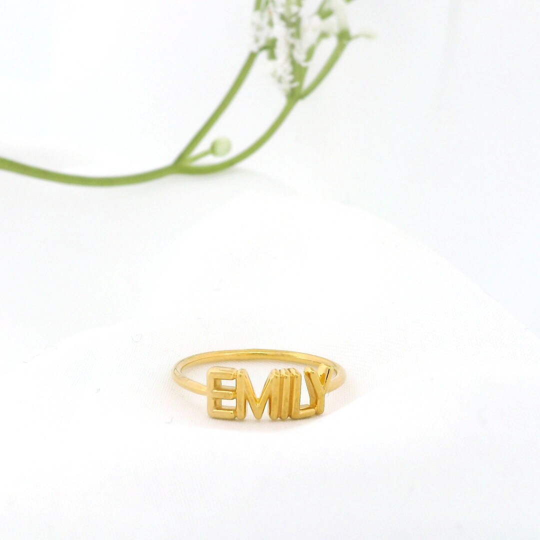 Custom Name Ring Gold | Bubble Letter Personalized Ring | 10K Gold Name ...
