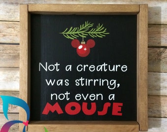 Not a Creature was Stirring, not even a MOUSE, Mickey Ornament Design, Framed Wooden Sign, Disney Christmas, Mickey Christmas