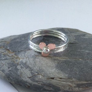 Mixed Metal Flower Stacking Ring Set, Stackable Rings, Sterling Silver ...
