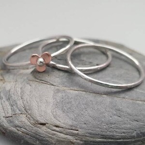 Mixed Metal Flower Stacking Ring Set, Stackable Rings, Sterling Silver ...