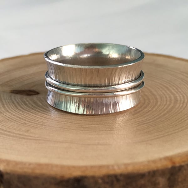 Spinning Ring, Spinner Ring, Sterling Silver Spin Ring, Fidget Ring, Anxiety Ring, Worry Ring, Stripes Spinner Ring, Textured Ring