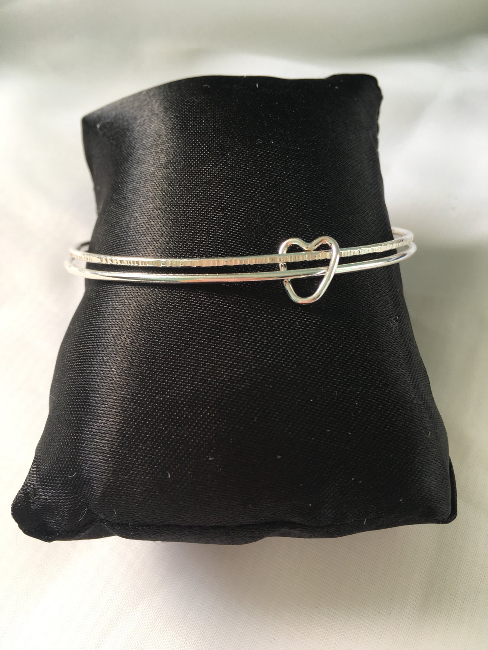 Sterling Silver Bangle Set Heart Charm Bangles Silver Etsy UK