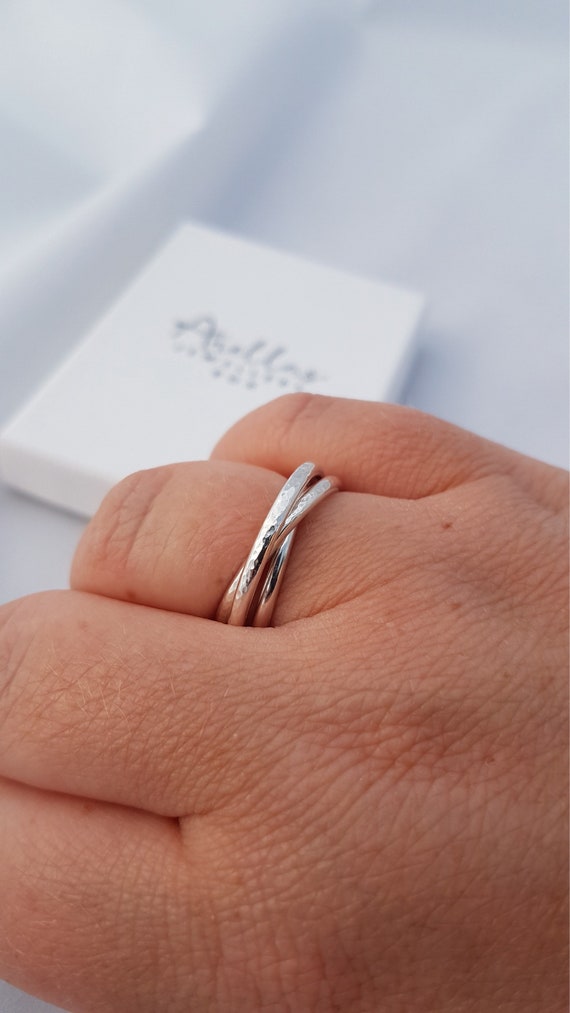 Three Band Rolling Ring Trinity Interlocking Sterling Silver Russian Wedding Band 2mm, Size 8 Three Band Rolling Ring Trinity Interlocking Sterling Silver Russian Wedding Band 2mm, Size 8