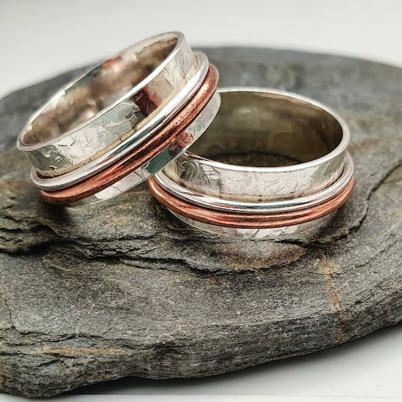 Mixed Metal Spinner Ring Silver Spinning Ring Worry Ring Copper