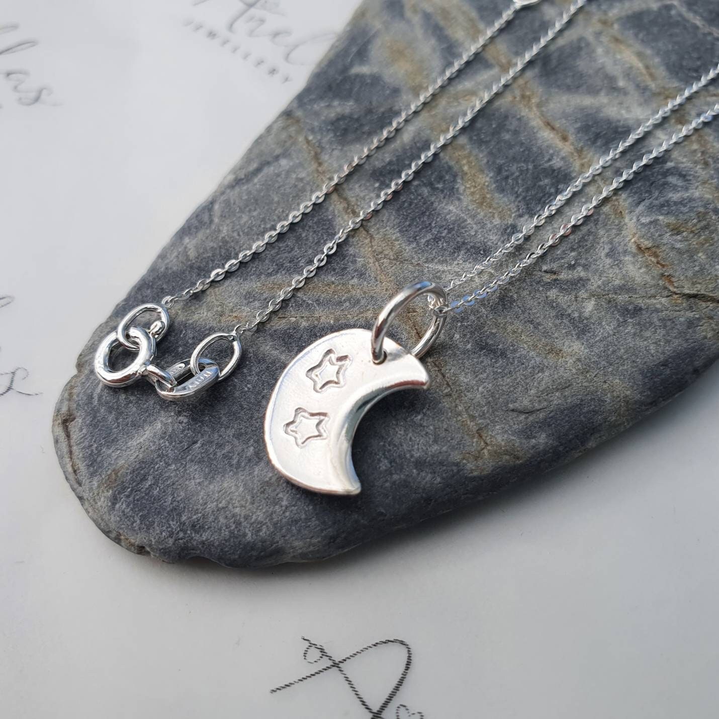 Sterling Silver Crescent Moon and Star Necklace, Moon Crescent Necklace ...
