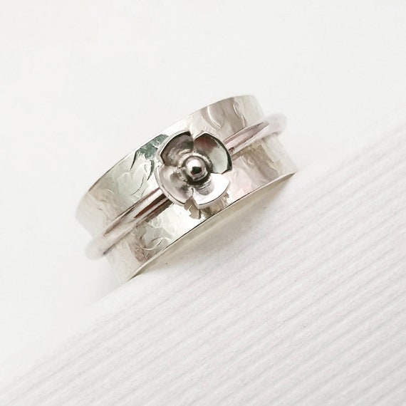 Sterling Silver Flower Spinner Ring Floral Spinning Ring Flower Ring Worry Ring Anxiety Ring Wide Ring Meditation Ring Etsy