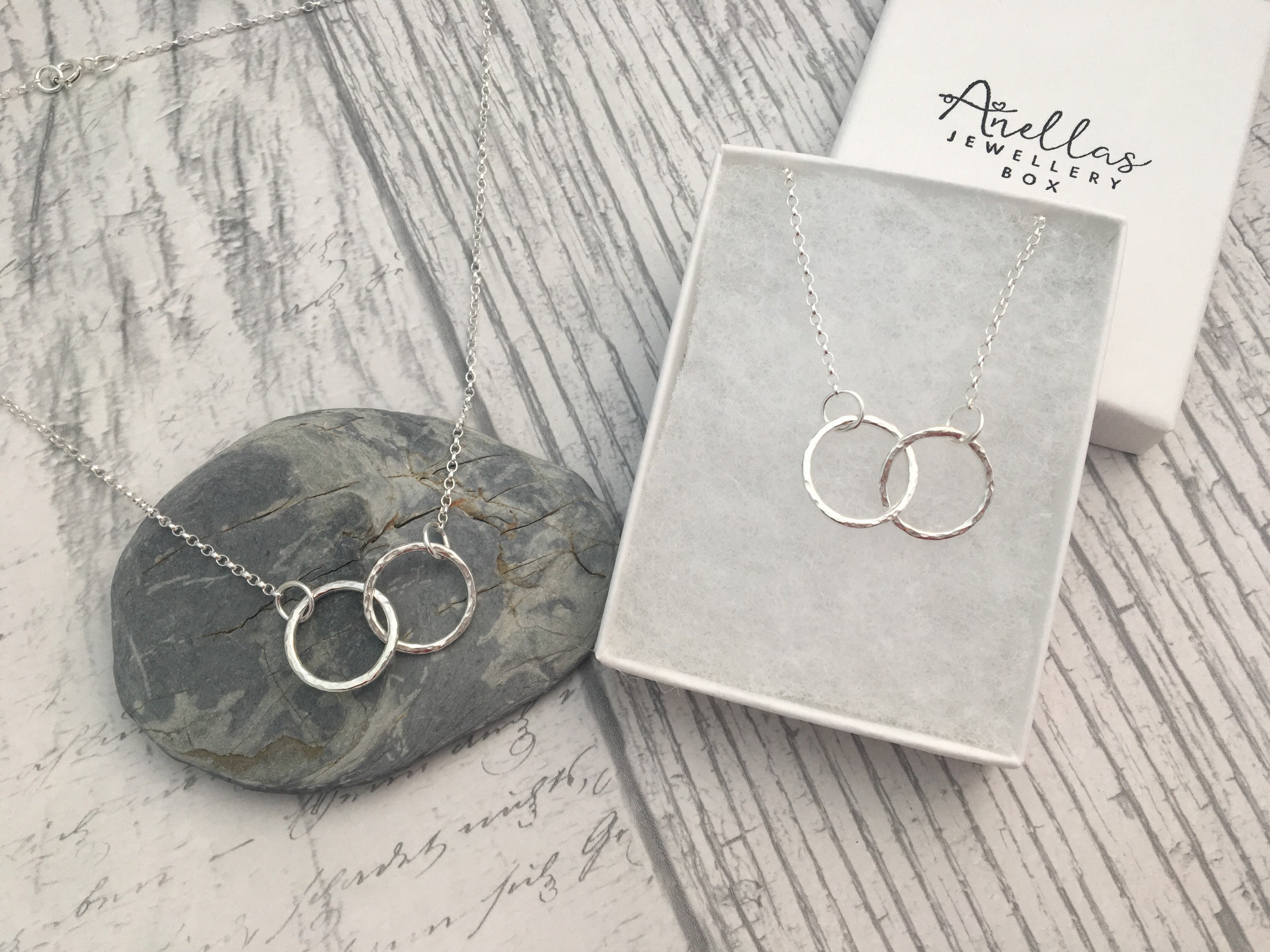 2 Interlinked Rings Two Circle Necklace, Two Rings Necklace, Interlocking Circle Necklace ...