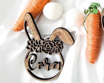 Personalisierte Oster Namensschilder für Mädchen | Hase Holz Namensschilder | Osterkorb Tags | Personalisierte Ostern Tags | Blumen Name | Ostern Dekor