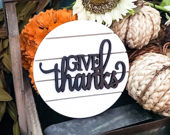 6" Shiplap like Round with Give Thanks | Fall Sign | Thanksgiving Sign | Fall Decor | Farmhouse Sign | Rustic Decor | Shiplap Sign