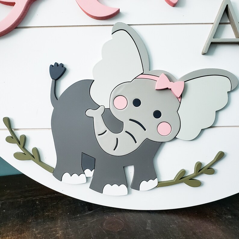 24 Elephant and Floral Nursery Name Sign Shiplap Etsy