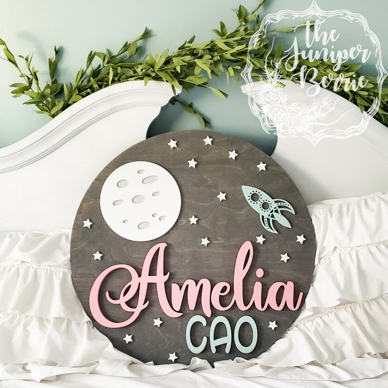 30 Baby Girl Name Sign With Space Theme Backboard Baby Etsy