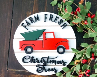 12" Shiplap like Round with Farm Fresh Christmas Trees | Christmas Sign | Farmhouse Sign | Rustic Decor | Shiplap Sign