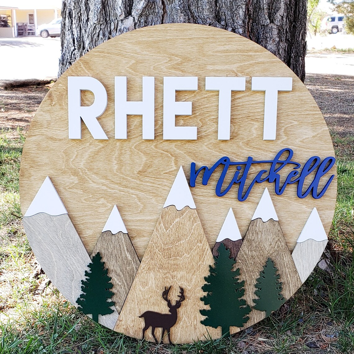 Mountains and Elk Name Sign for Nursery Custom Name Sign Etsy