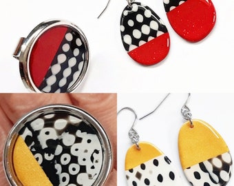Earrings and matching ring, with POIS, CUSTOMIZABLE in the colors of your choice