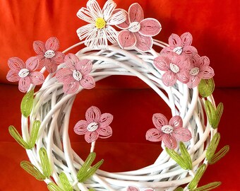 Handcrafted wreath of beaded flowers funeral wreath grave wreath decorative wreath beaded flowers wreath