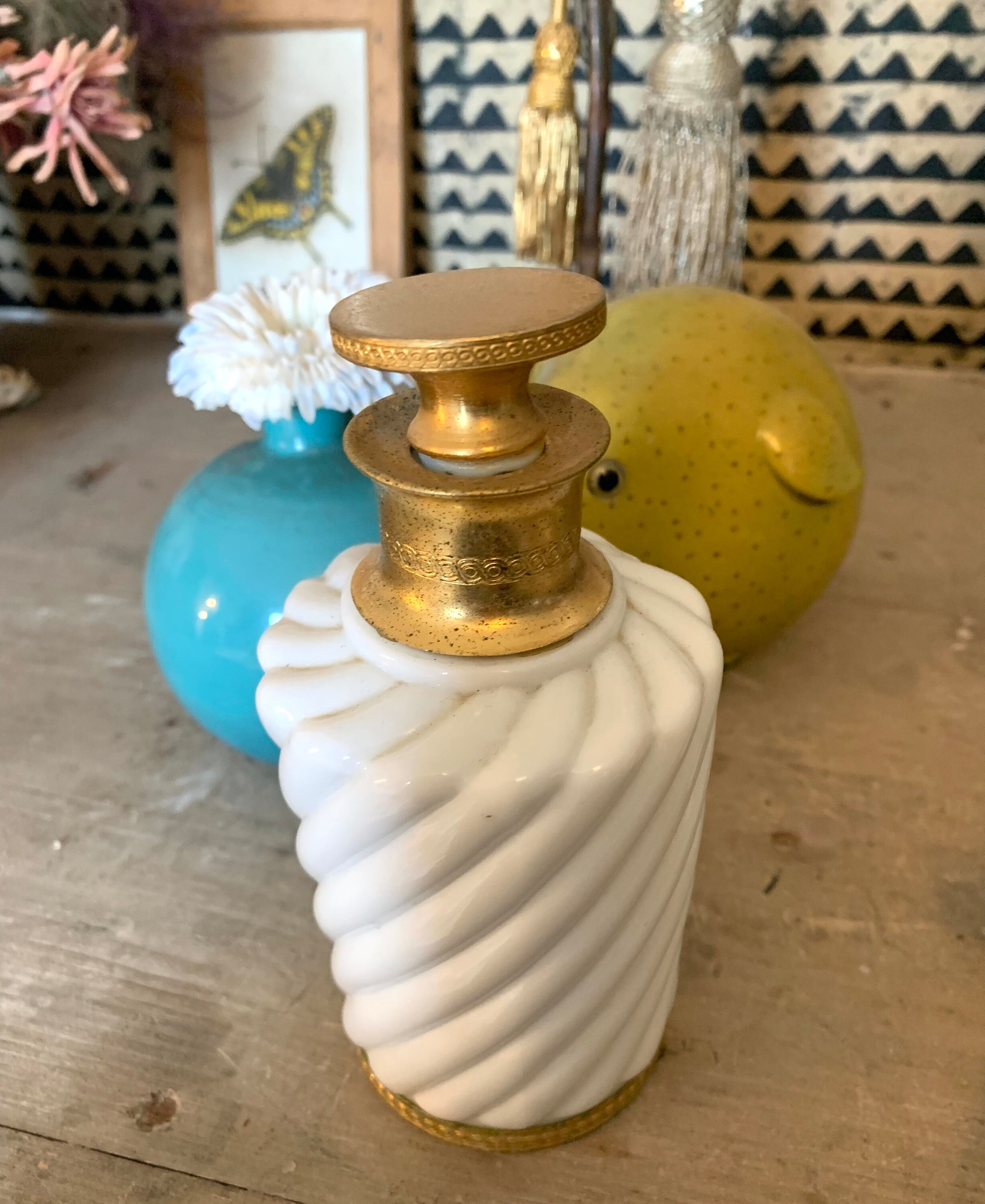 Rare Flacon de Parfum Ancien 19Ème Bronze et Opaline Cristal Antique Victorian Perfume Bottle. 15, 5